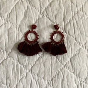 Maroon Beaded Fringe Earrings
